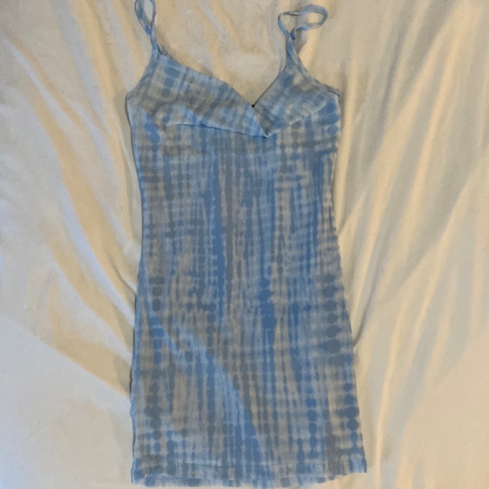 Cowl neck light blue dress